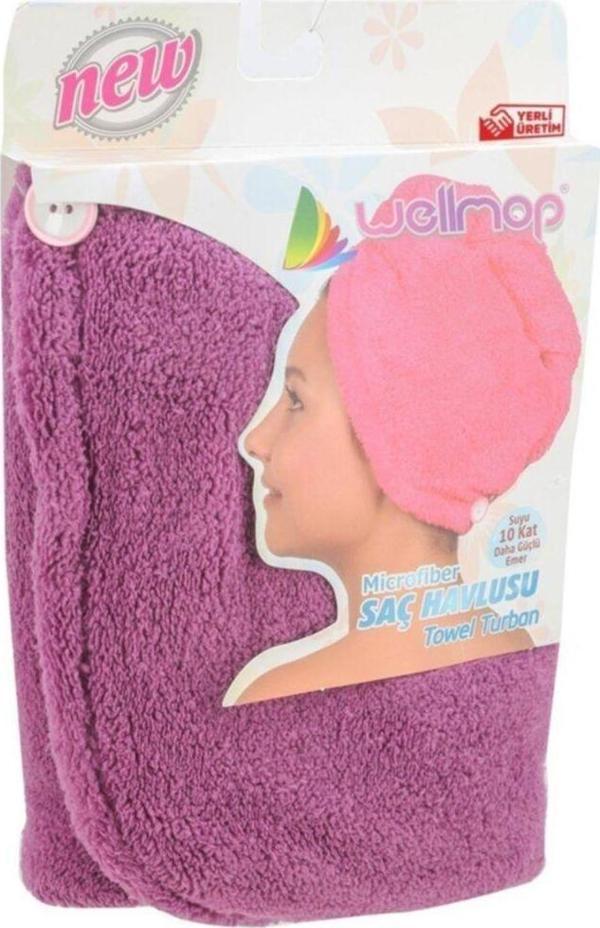 Royal Home Wellmop Saç Havlusu Mor Mikrofiber Düğmeli - Image 1