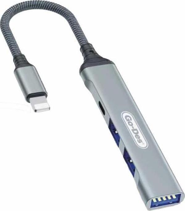 Go-Des GD-UC703 Lightning Hub 4 in 1 USB Çoğaltıcı Adaptör Çoklu USB İstasyonu Tak & Çalıştır - Image 1