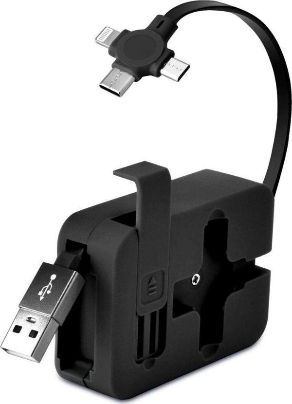 Cep Tipi Telefon Tutuculu Makaralı Uzayıp Kısalabilen 3'ü 1 Arada USB Şarj Kablosu - Image 1