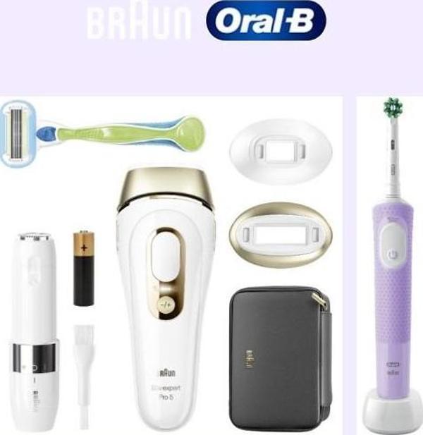 Braun IPL Silk·expert Pro 5, Tüy Alma, Çanta, Tıraş Bıçağı, Diş Fırçası, 2 Başlık, PL5146-D103 2'li - Image 1