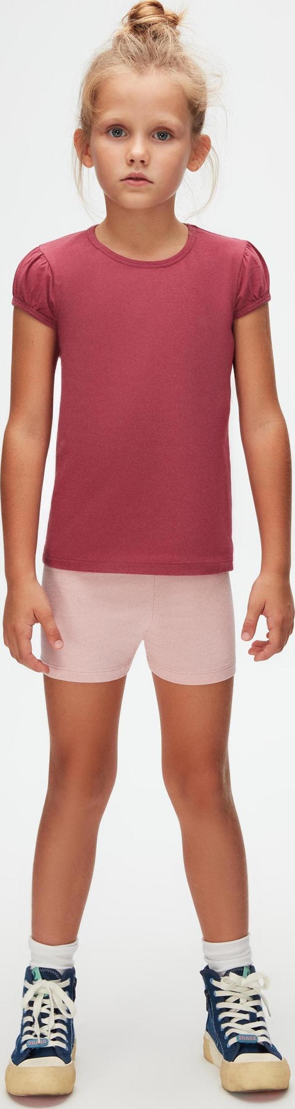 Açık Mürdüm Basic Kız Çocuk Sıfır Yaka Karpuz Kol Tişört - Image 1