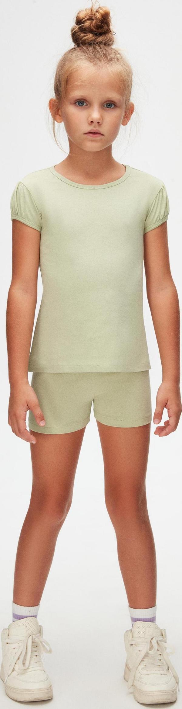 Açık Çağla Yeşil Basic Kız Çocuk Sıfır Yaka Karpuz Kol Tişört - Image 1