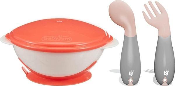 Babyjem Vakumlu Mama Tabağı Ve Açılı Çatal Kaşık Seti - Image 1