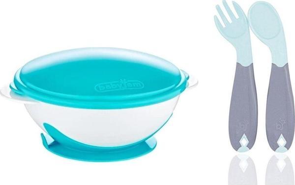 Babyjem Vakumlu Mama Tabağı Ve Açılı Çatal Kaşık Seti - Image 1