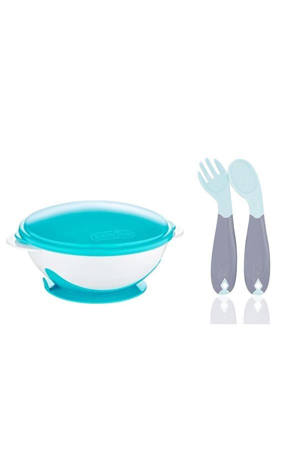 Babyjem Vakumlu Mama Tabağı Ve Açılı Çatal Kaşık Seti - Image 1
