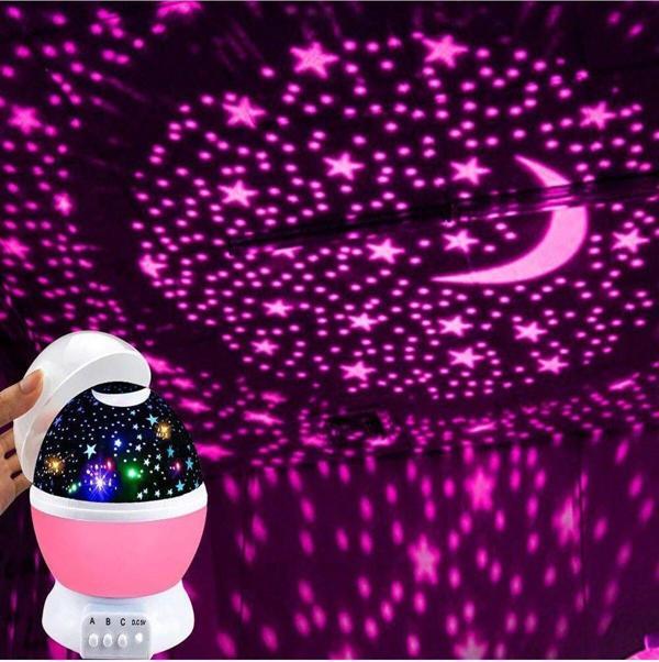Renkli Ay Yıldız Tavan Yansıtma Pilli Led Gece Lambası Gökyüzü Projeksiyonlu Dönen Küre - Image 1
