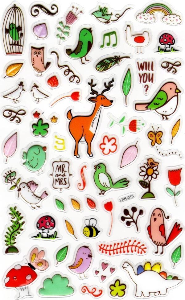 Sticker Kabartmalı Stiker Defter, Planlayıcı Etiket (lxk-013) - 22X14 cm - Müzik Kuş Geyik - Image 1