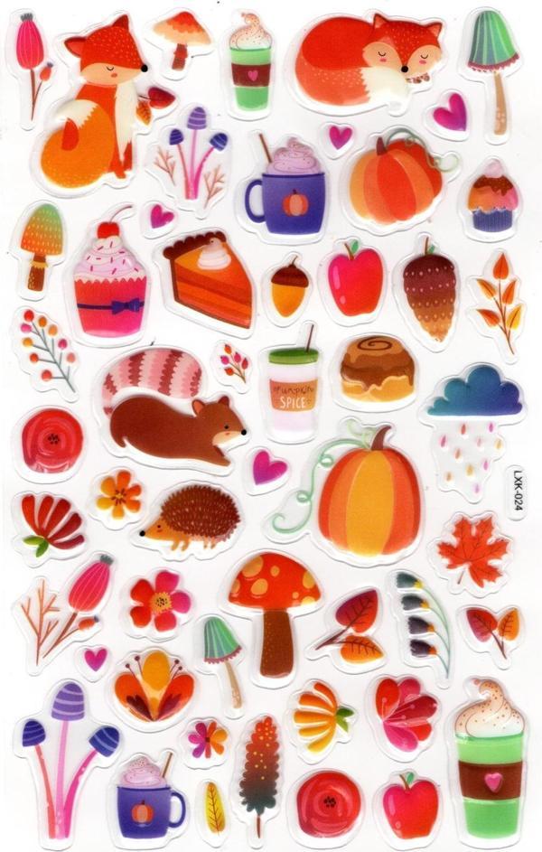 Sticker Kabartmalı Stiker Defter, Planlayıcı Etiket (lxk-024) - 22X14 cm - Sevimli Tilki ve Kirpi - Image 1