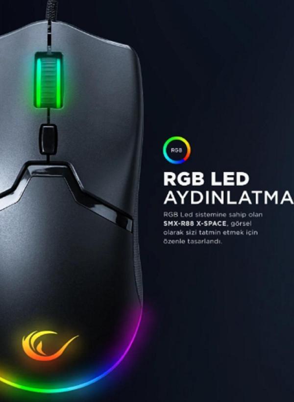 Smx-r88 X-space 7200dpi Rgb Ledli Makrolu Gaming Oyuncu Mouse - Image 1