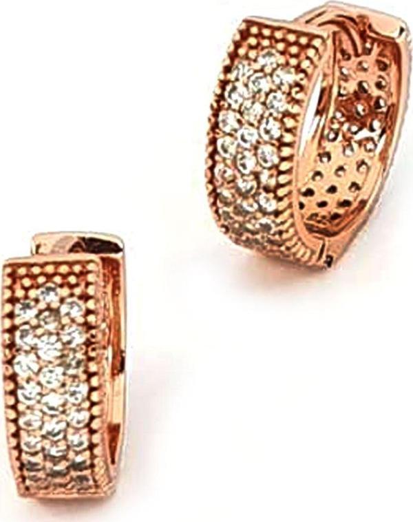 3 sıra arkası önü zirkon taşlı gümüş cift halka küpe 1 cm çap - Image 1