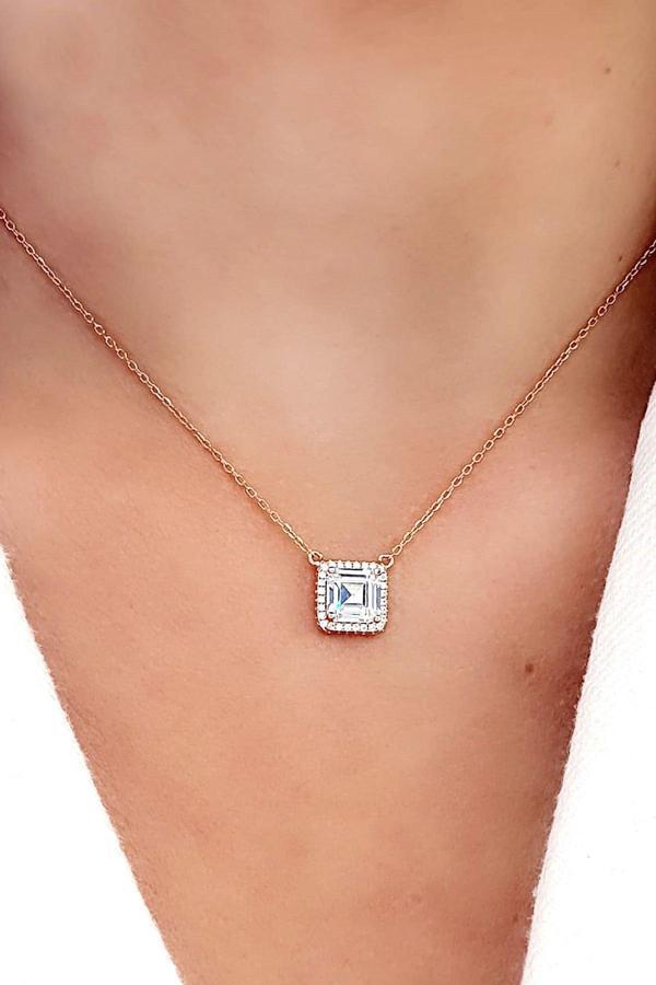 Baget Swarovski Taşlı 925ayar Gümüş Rose Kare Tek Taş Kolye - Image 1