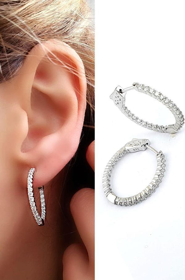 İci dışı Zirkon Taşlı 925ayar Gümüş İtalyan Tasarımı Halka Küpe küpe çapı 2.5 cm  - Image 1
