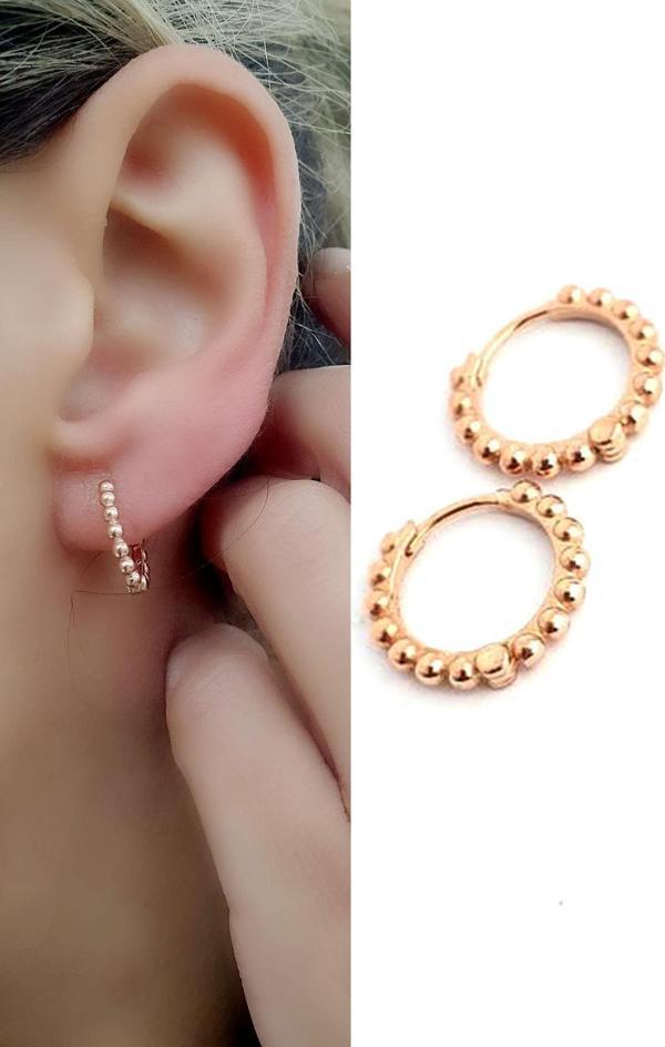 925 ayar Gümüş Üzerine Rose Altın Kaplama Toplu Halka küpe 925ayar Gümüş Üzerine Rose Altın Kaplama Toplu Halka küpe  - Image 1