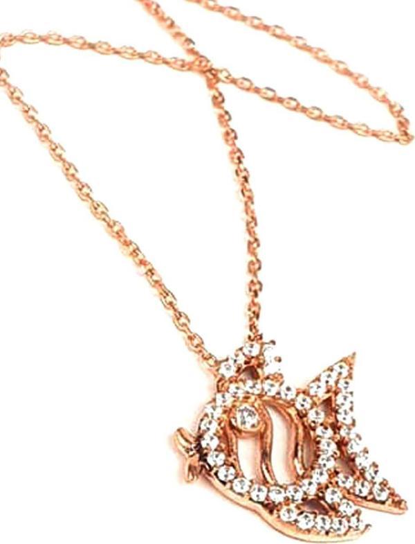 Balık figürlü 925ayar gümüş rose zirkon taşlı balık kolye  - Image 1