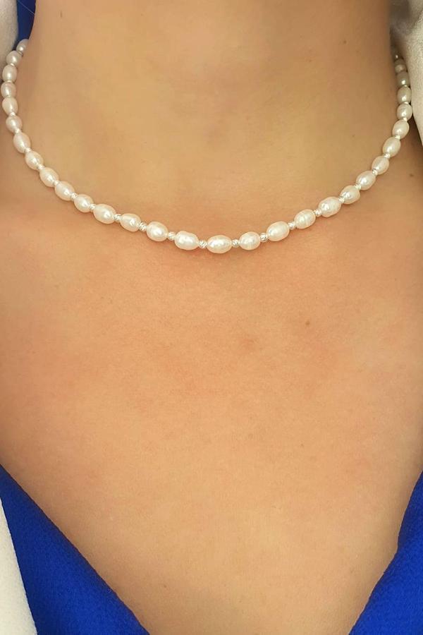 Barok İncili 925ayar Gümüş  Dorika Detaylı Doğal Taş Kolye  - Image 1