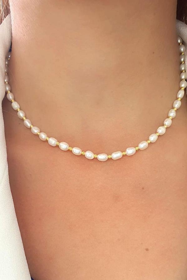 Barok İncili 925ayar Gümüş Üzerine Altın Kaplama Dorika Detaylı Doğal Taş Kolye  - Image 1