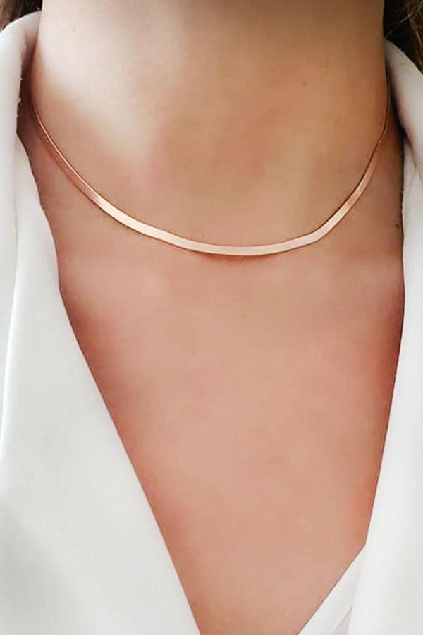 İtalyan 925 ayar gümüş rose choker yassı zincir kolye 40cm 3mm - Image 1