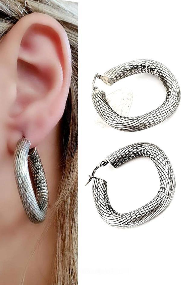 İtalyan 925 ayar gümüş tasarım halka küpe - Image 1