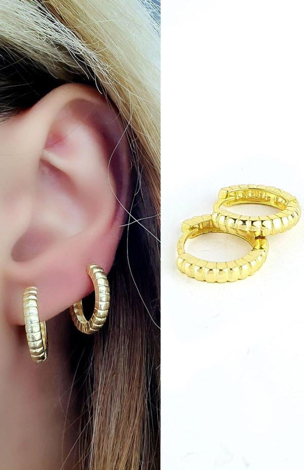 İtalyan 925 ayar gümüş üzerine altın kaplama tasarım halka küpe - Image 1