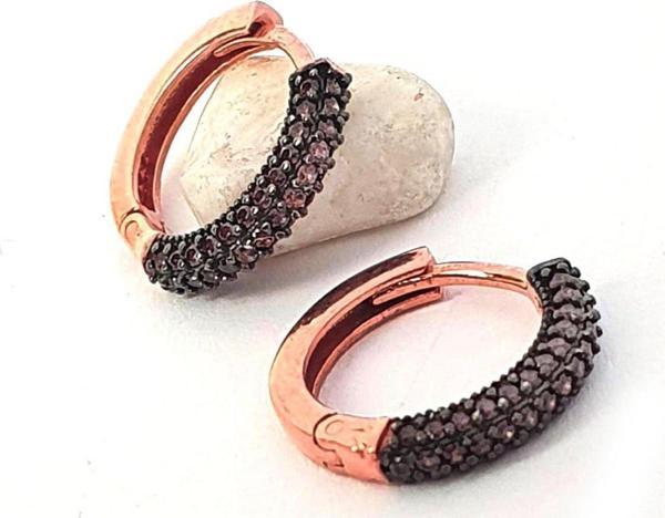 Kahverengi granat taşlı bombeli rose gümüş halka küpe 1cm - Image 1