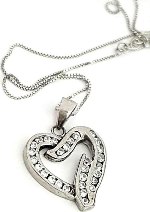 Kalp figürlü zirkon taşlı gümüş kolye - Image 1