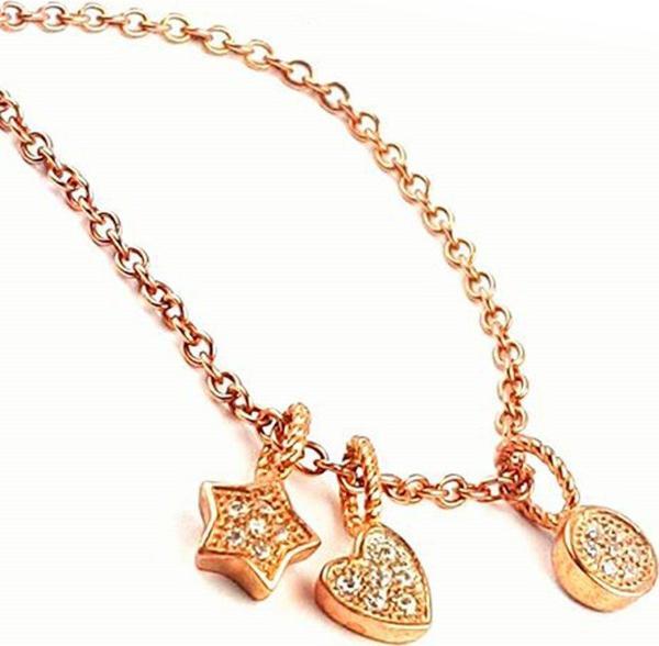 Kalp ve yıldız figürlü Zirkon taşlı Gümüş Üzerine rose altın kaplama kolye - Image 1