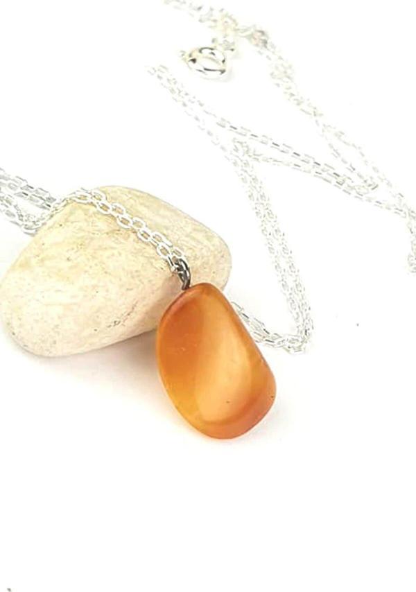 Damla kehribar taşlı 925 ayar gümüş kadın kolye - Image 1