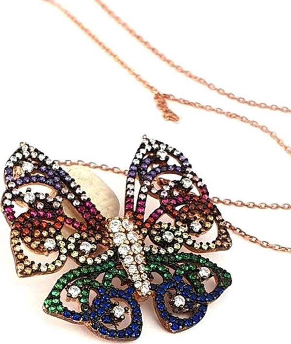 kelebek figürlü gümüş rose kolye - Image 1