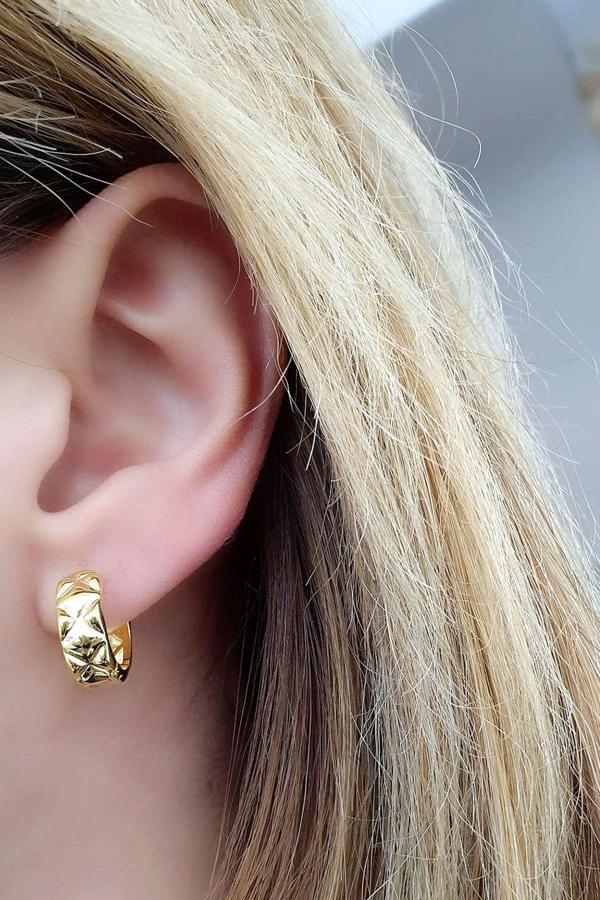 İtalyan 925ayar Gümüş Üzerine Altın Kaplama Tasarım Halka Küpe - Image 1