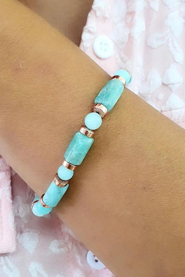 Amazonit ve aquamarin taşlı Tasarım Doğal Taş Bileklik - Image 1