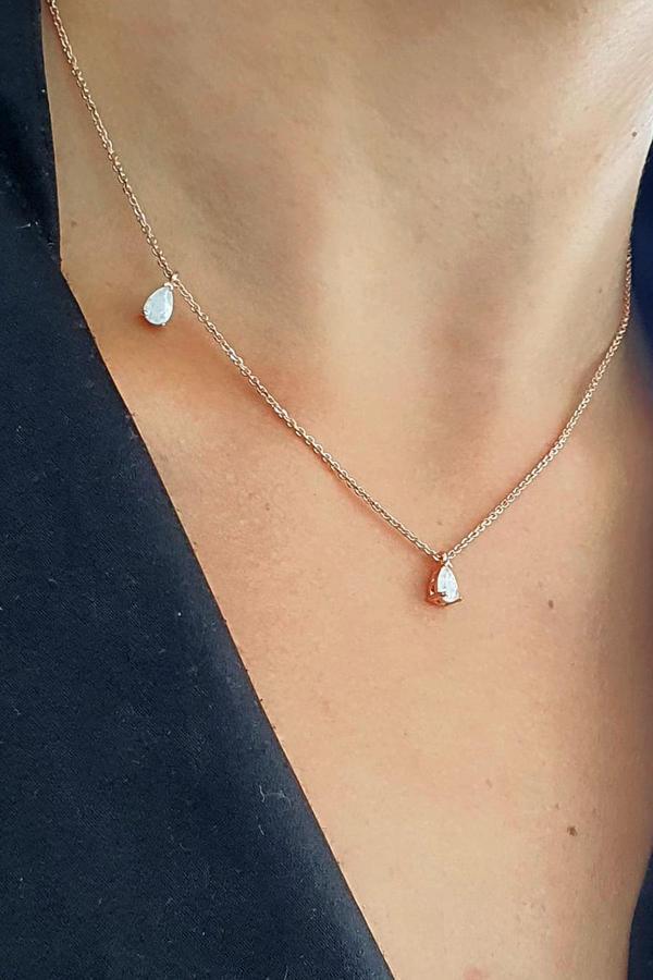 Kristal kuvars Taşlı 925ayar Gümüş Üzerine Rose Altın Kaplama Trend Kolye  - Image 1