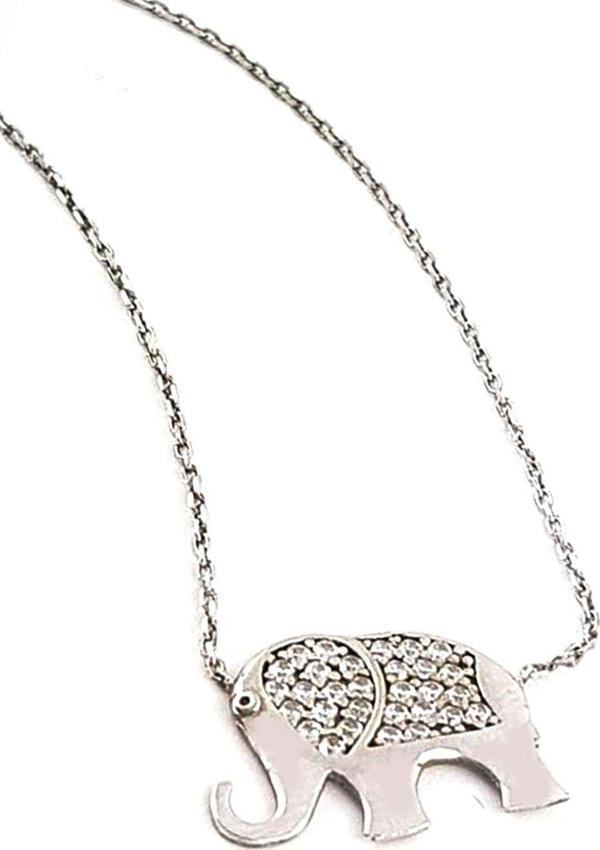 Fil Figürlü Gümüş Zirkon Taşlı Kolye - Image 1