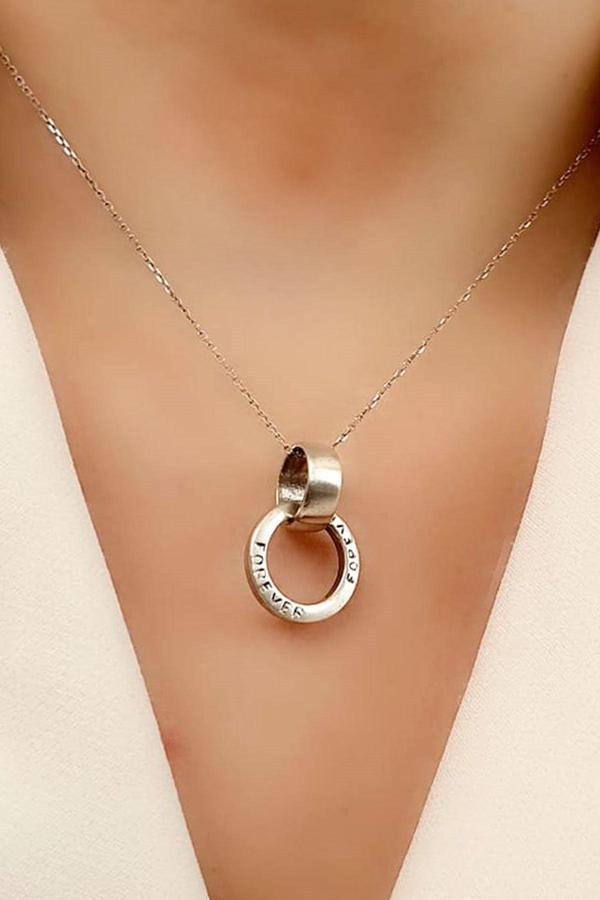 Forever ( sonsuza dek ) yazılı 925 ayar gümüş sevgi bağı kolyesi  - Image 1