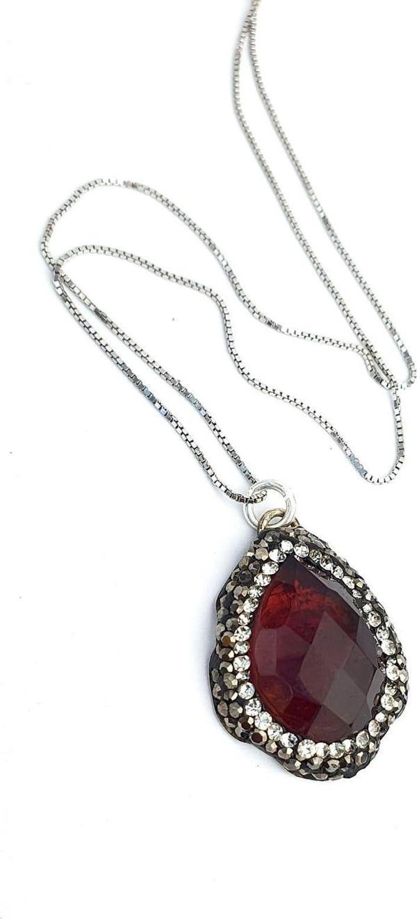 Ametist Taşlı Swarovski taş detaylı 925ayar Gümüş Tasarım Kolye  - Image 1