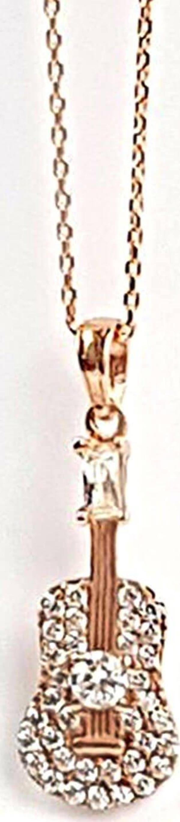 Gitar Figürlü Gümüş Üzerine Rose altın kaplama zirkon taşlı kolye - Image 1