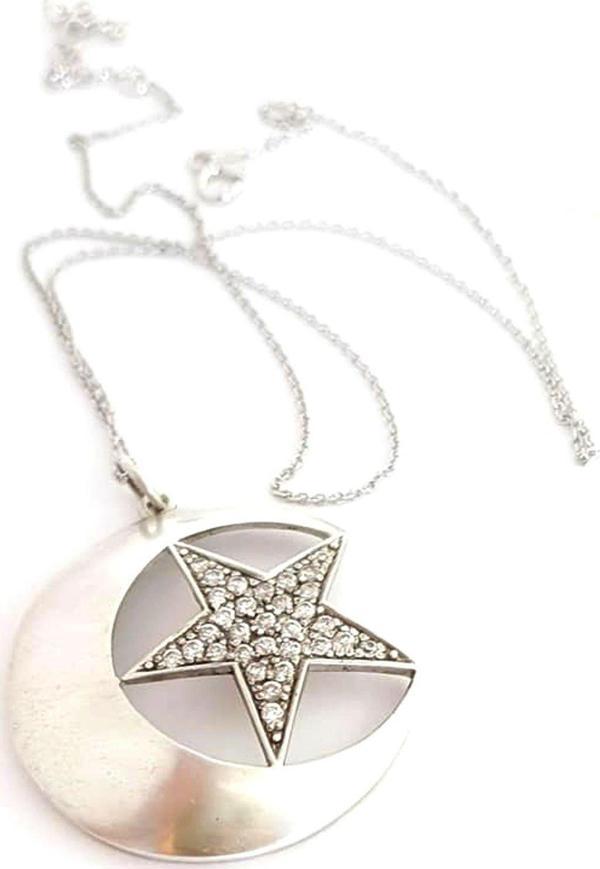 Ay yıldız figürlü 925 ayar gümüş tasarım kolye  - Image 1