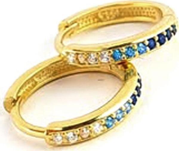 Mavi Geçişli Zirkon Taşlı 925ayar Gümüş Üzerine Altın Kaplama Luxury Tasarım  Halka Küpe - Image 1