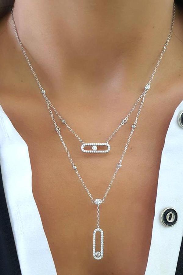 İtalyan tasarımı 925ayar Gümüş Trend Taşı Hareketli İkili Trend Kolye  - Image 1