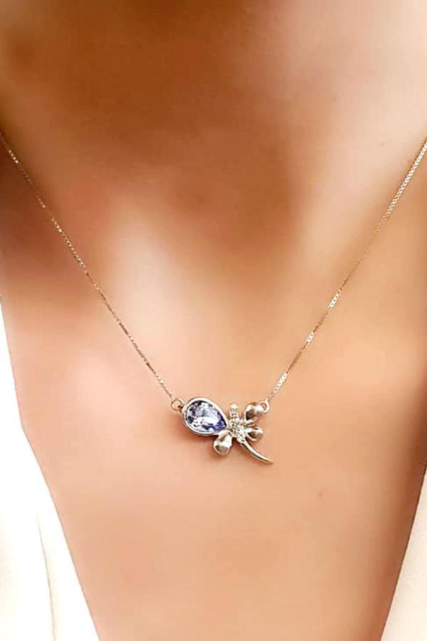 Lila swarovski taşlı 925 ayar gümüş yusufçuk kolye - Image 1