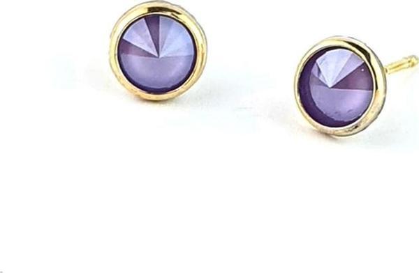 Lila Swarovski Taşlı 925ayar Gümüş Üzerine Altın Kaplama Top Küpe  - Image 1