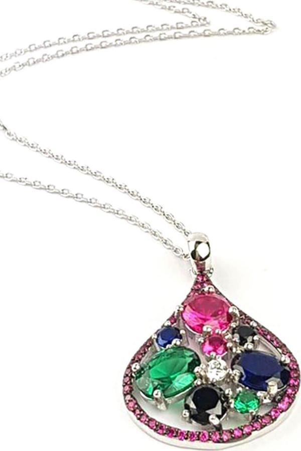 Lüks Zirkon Taşlı Gümüş Kolye  - Image 1