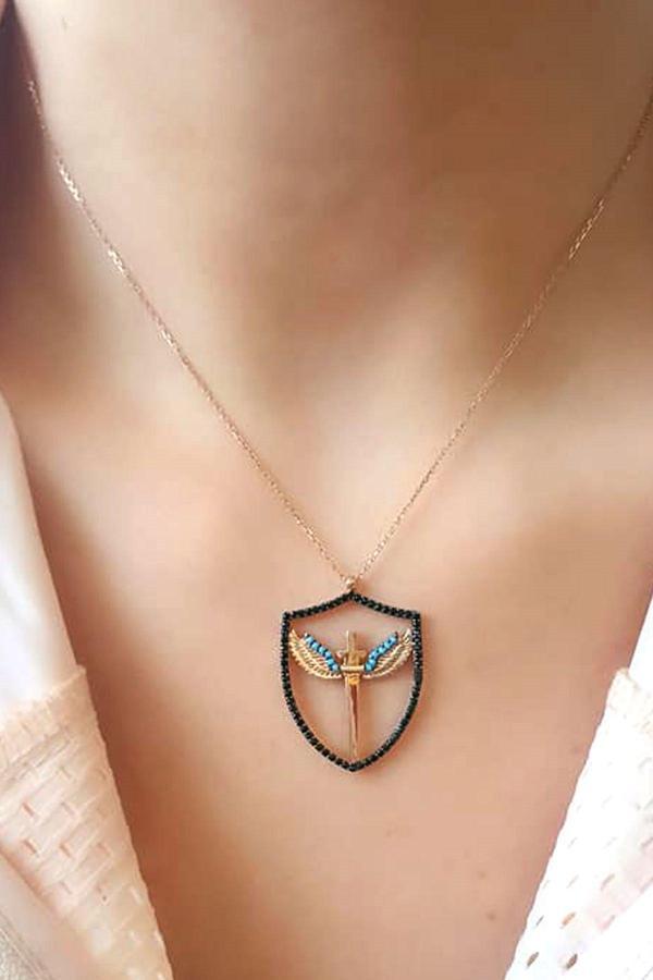 melek kanadı figurlu gümüş rose trend kolye - Image 1