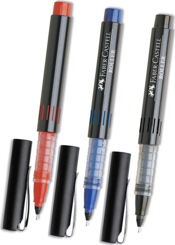 Faber-Castell 3 Renk(Kırmızı, Mavi, Siyah) Iğne Uçlu 0,5 Roller Kalem Yeni Üçgen Ergonomik Tutuş - Image 1