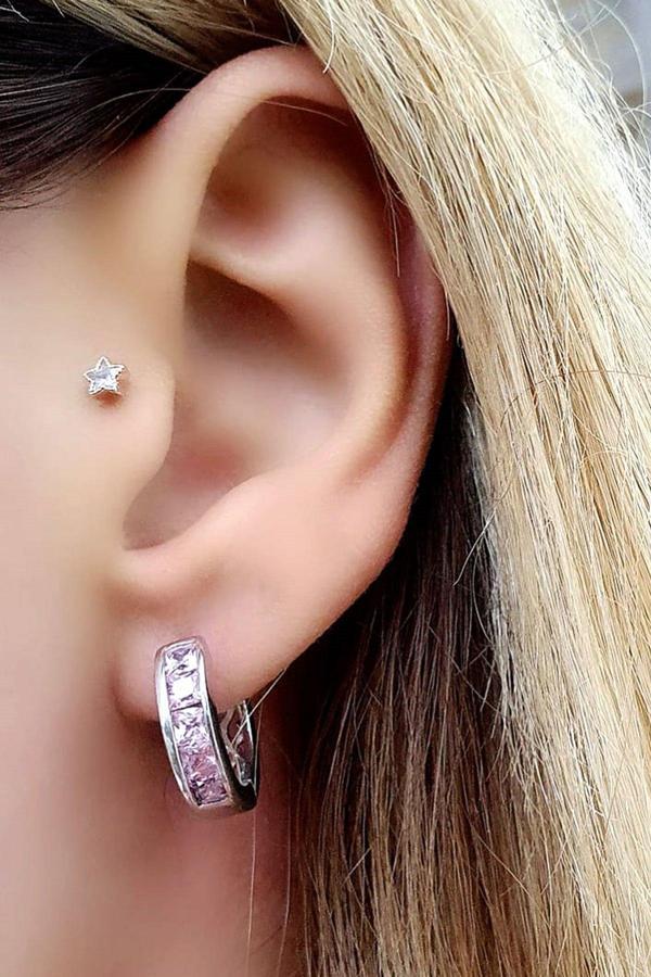Pembe Baget Zirkon Taşlı 925ayar Gümüş Lüks Küpe  - Image 1