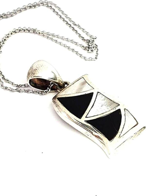 Sedef oniks taşlı 925 ayar gümüş tasarım kolye - Image 1