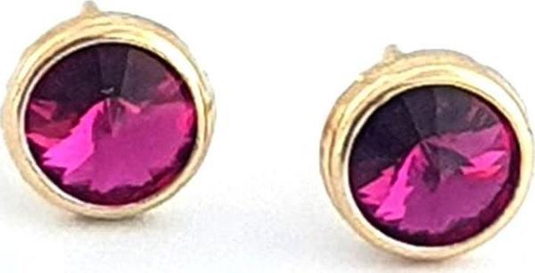 Pembe Swarovski Taşlı 925ayar Gümüş Üzerine Altın Kaplama Top Küpe  - Image 1