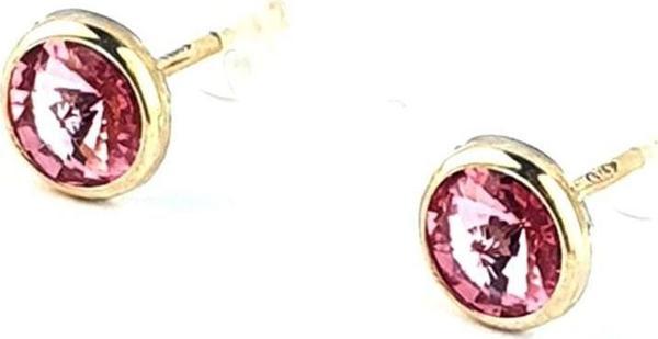 Pembe Swarovski Taşlı 925ayar Gümüş Üzerine Altın Kaplama Top Küpe  - Image 1