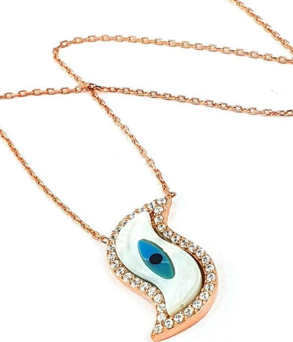 Sedef Taşlı 925ayar Gümüş Rose Nazar Boncuklu Kolye - Image 1