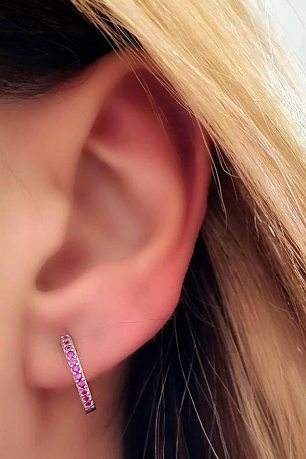 Pembe zirkon tasli gümüs halka küpe 1cm - Image 1