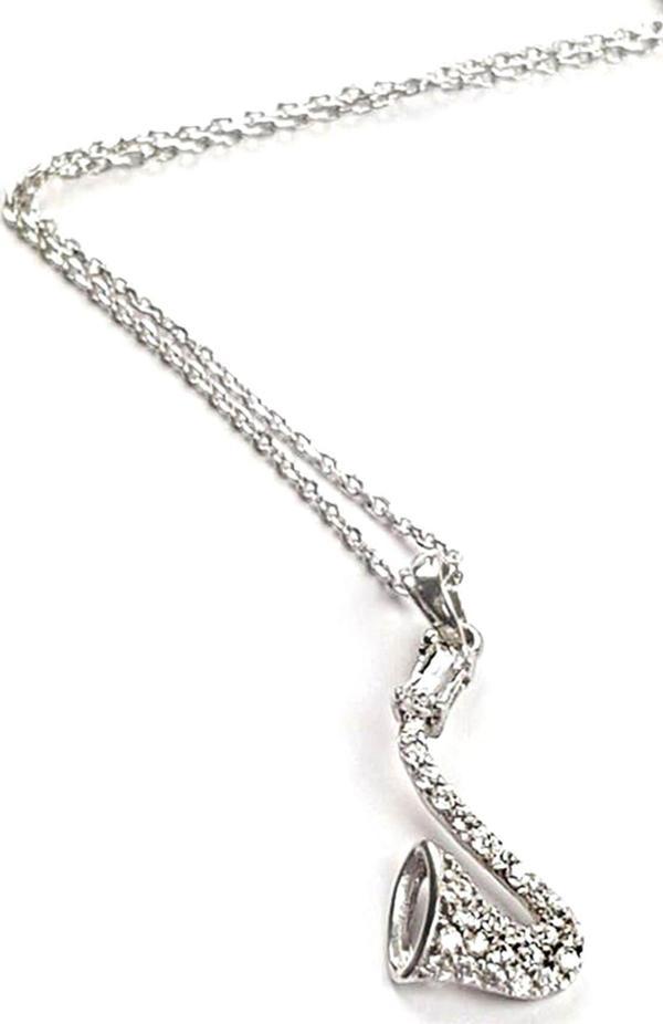 Pırlanta Işıltısında Saksafon Figürlü Gümüş Kolye  - Image 1